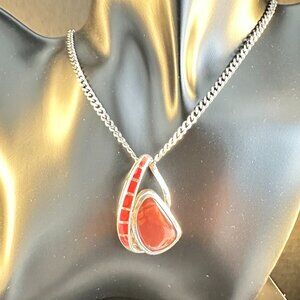 🔥 925 STERLING SILVER RED INLAY MODERNIST PENDANT 🔥